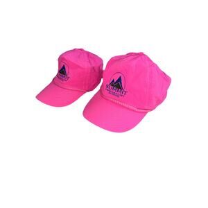 2 Vintage Look 90s Neon Pink Hats Snapback Caps Retro Pair Prep Private School